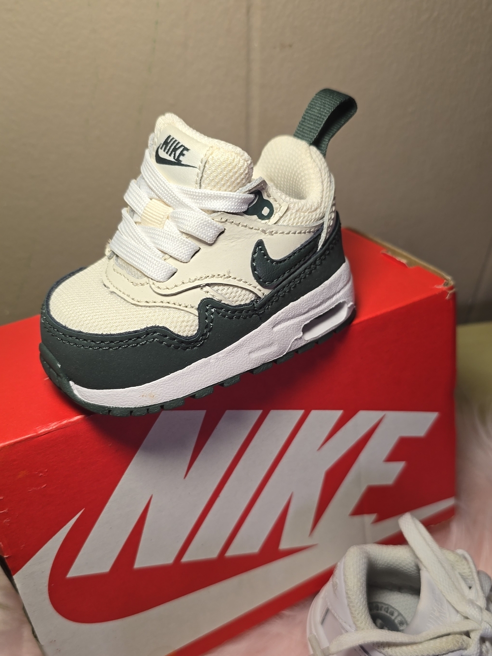 Nike Kids' Mini Air Max Sneakers in Cream and Dark Green